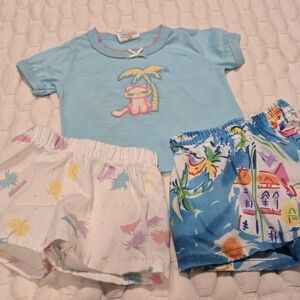 Casual Time Vintage Baby Girl 3 Piece Set Blue Palm Trees Extra Shorts 12mth